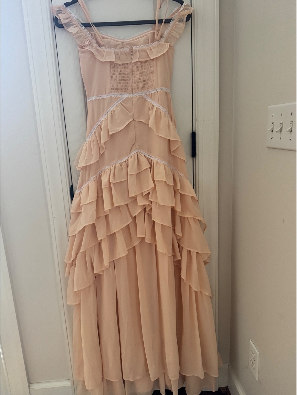Altar’d State Peach Ruffled Maxi Dress with Lace Trim - Picture 5 of 8